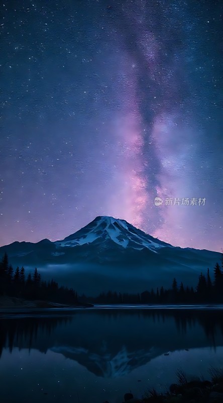 夜幕下的星河与雪山