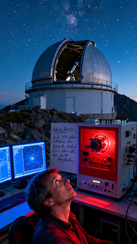 天文观测站里的探索者与星空