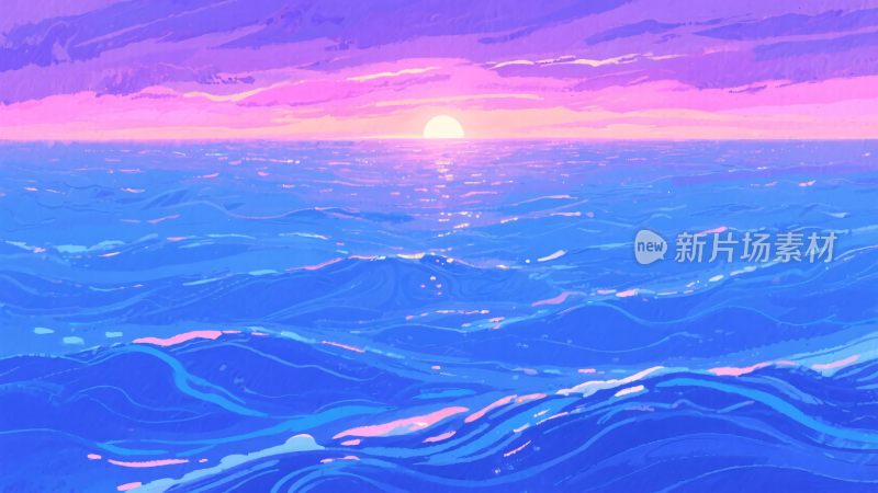 海边绚丽日出插画