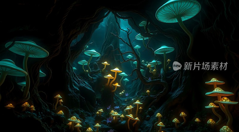神秘洞穴中的奇幻蘑菇世界