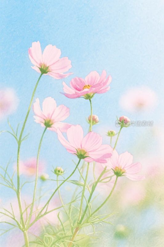 粉色小花清新插画