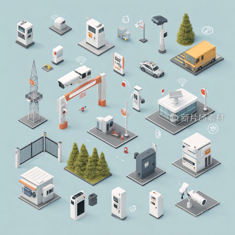 等距风格智能交通设施插画
