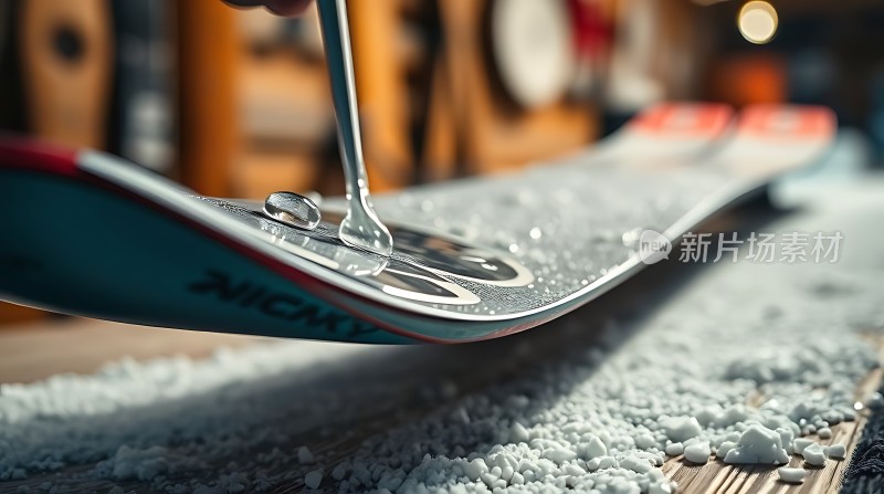 雪地上的滑雪板维修现场