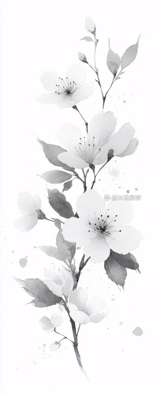 黑白花卉插画