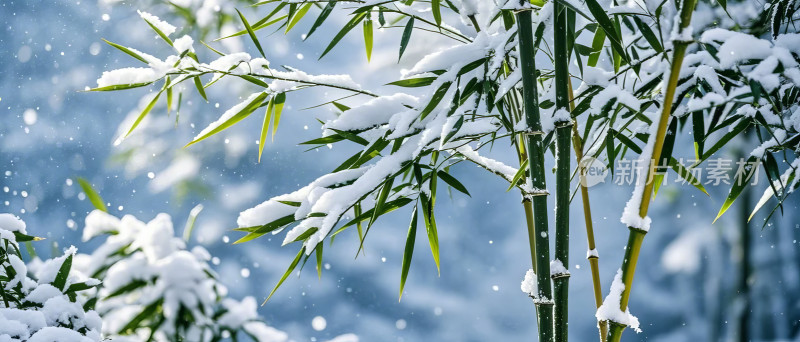 冬至大雪时节竹子积雪雪景摄影图