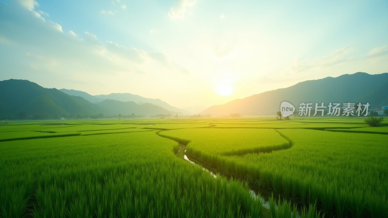 阳光照耀下的水稻