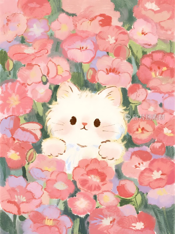 小猫花丛中探出头