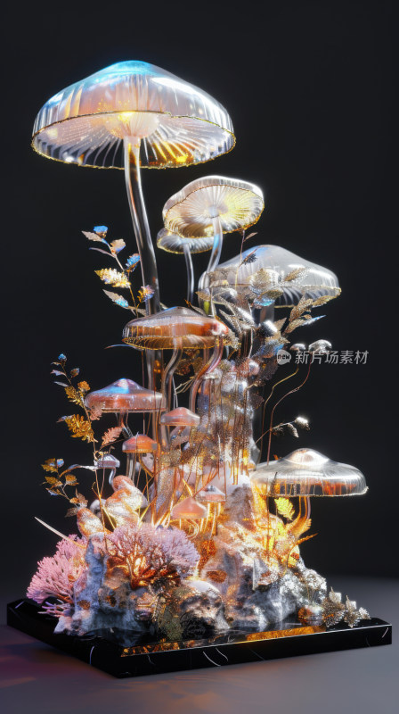 3D渲染科幻蘑菇背景