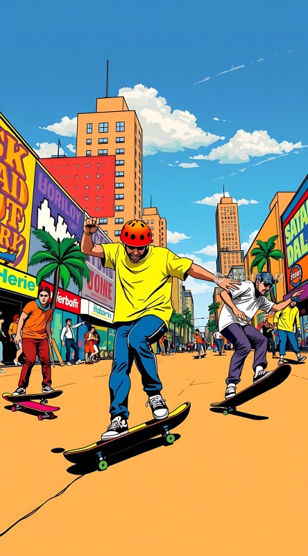 滑板少年城市街头的热血青春