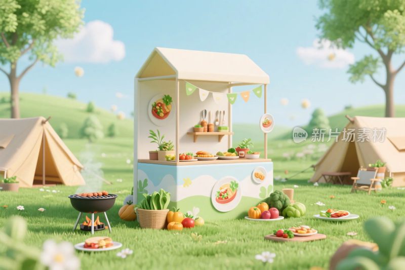 户外草地中的清新售卖亭