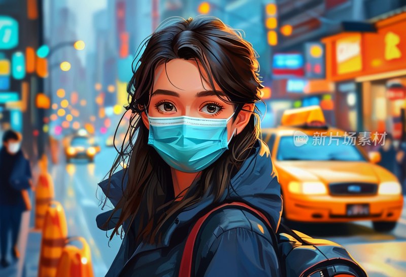 女子戴口罩等车