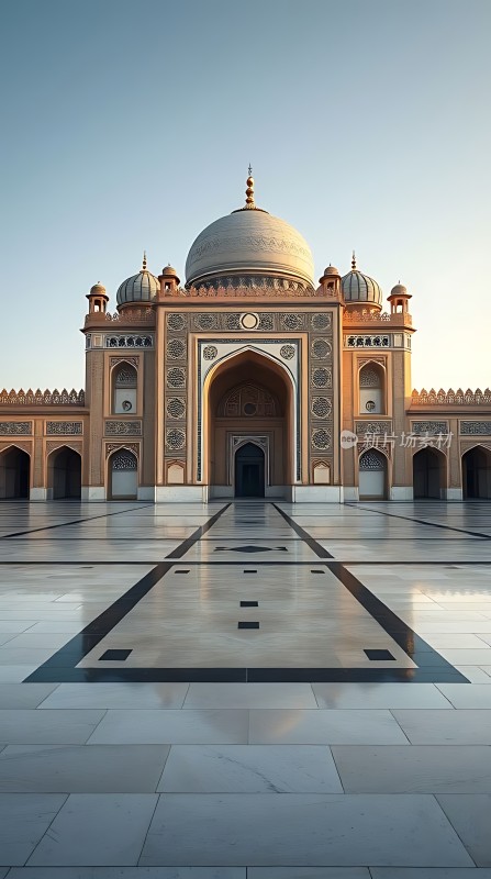 金色阳光下的宏伟清真寺