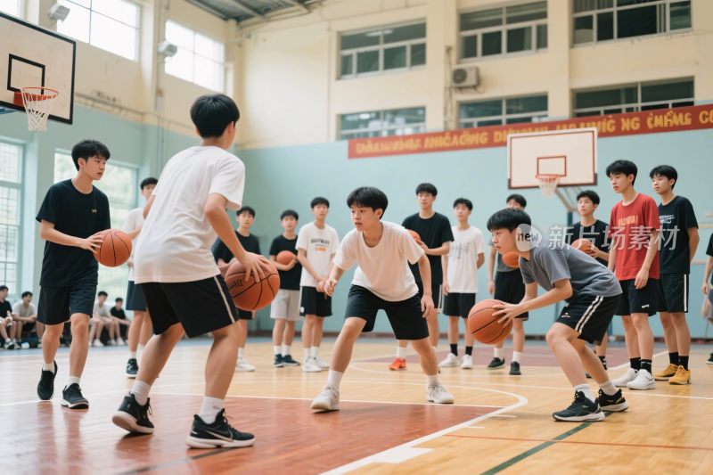 学生室内篮球比赛场景