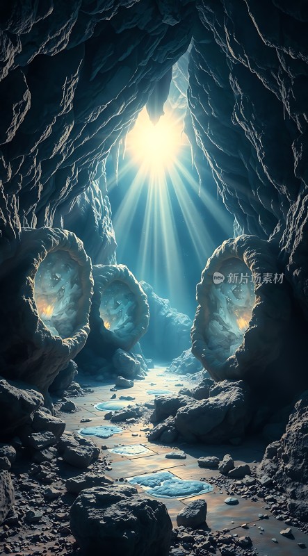 冰洞奇观阳光穿透冰封洞穴
