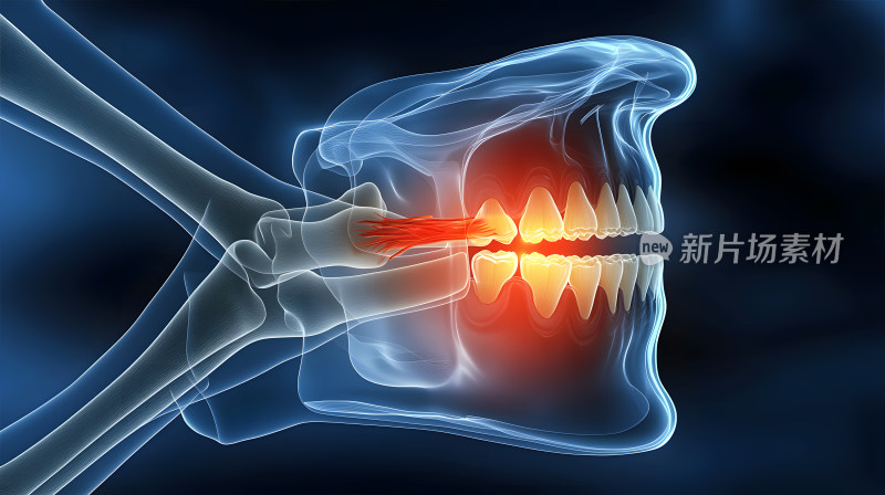 人类下颌X射线视图，突出显示疼痛区域