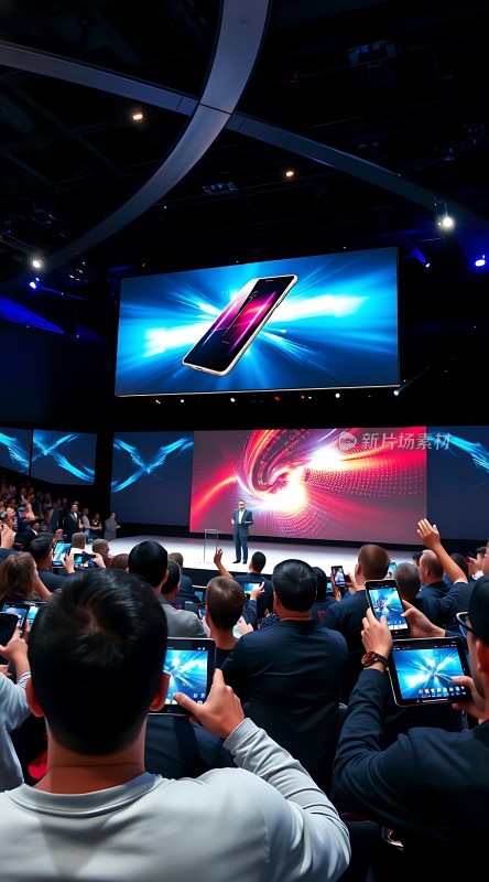 新品发布会现场观众手持平板电脑拍照