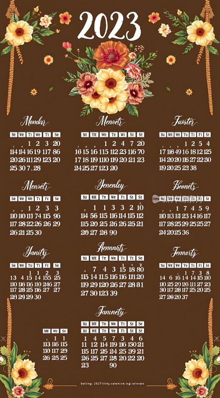 2023年日历花卉装饰的优雅设计