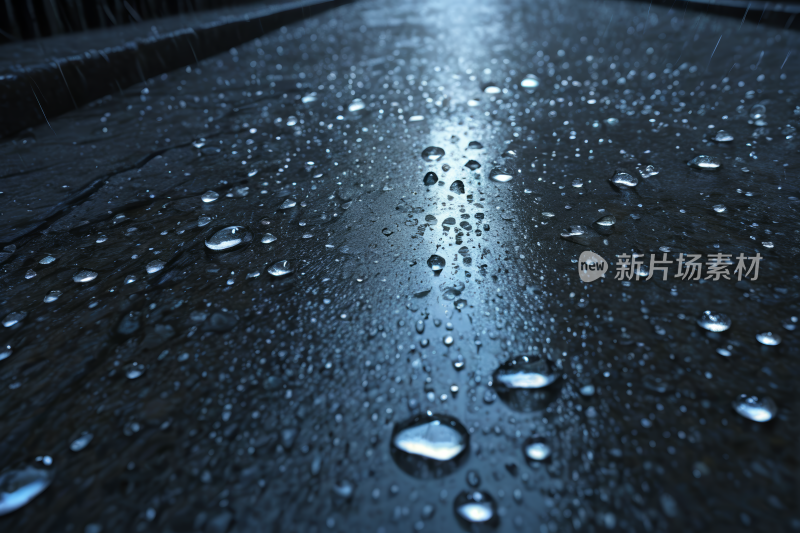 一条潮湿道路特写上面有雨滴高清背景图片