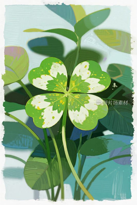 插画风格的四叶草植物图
