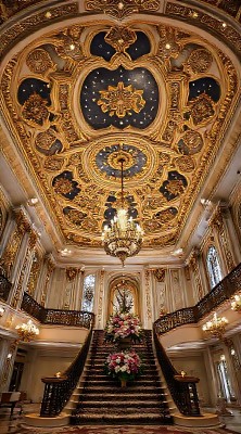 金色吊灯照耀下的华丽楼梯