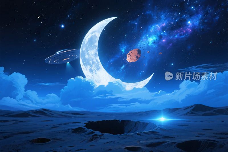 梦幻星空月亮插画