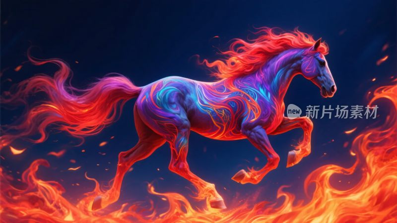火焰中奔腾的绚丽骏马