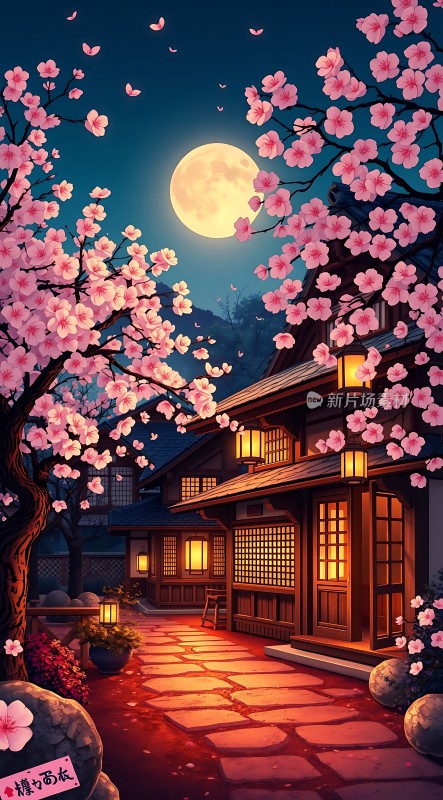春夜月下樱花屋