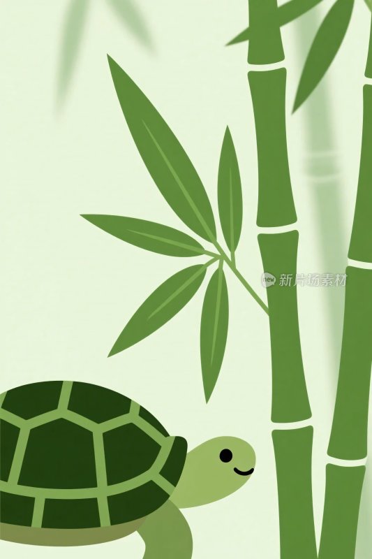 卡通乌龟竹子插画
