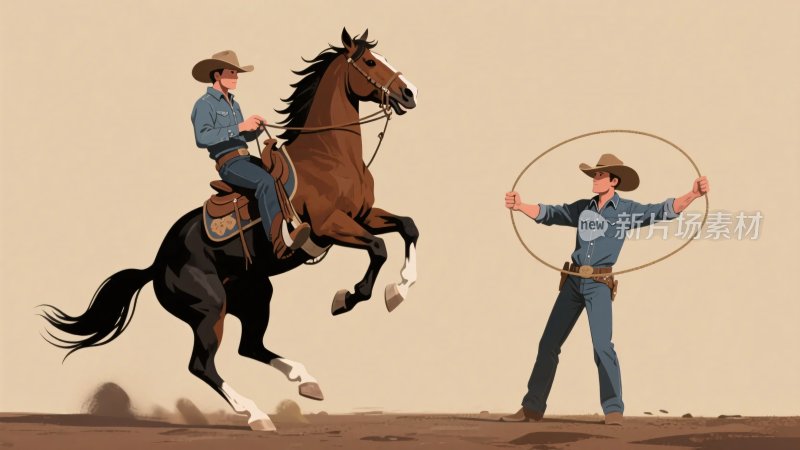 牛仔骑马与甩绳场景
