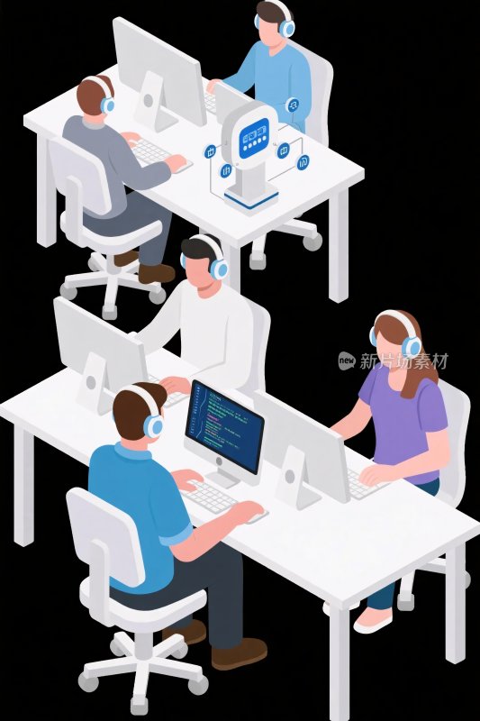 等距办公场景插画