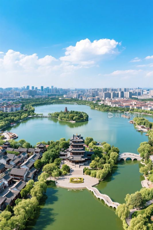 城市滨水风光全景图