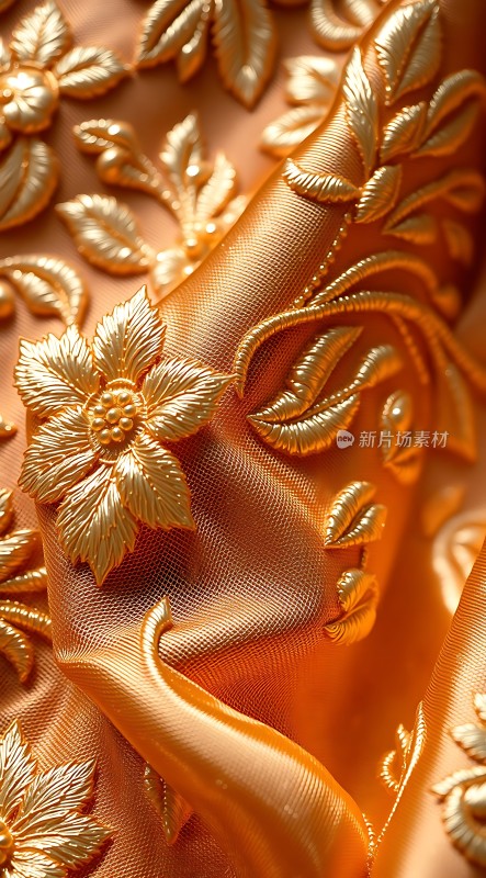 金色花丝绣布料细节特写