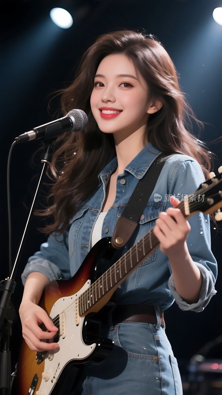 牛仔装吉他手舞台表演