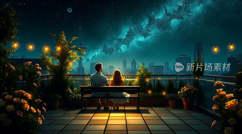 星空下的浪漫屋顶约会