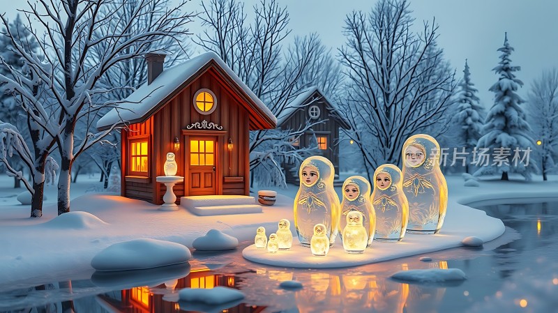 雪夜小屋与冰雕人偶