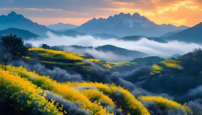 油菜花海中的古村落 油菜花