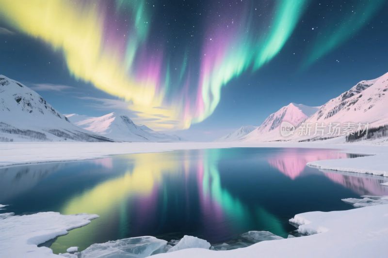 极光冰雪山水风景图