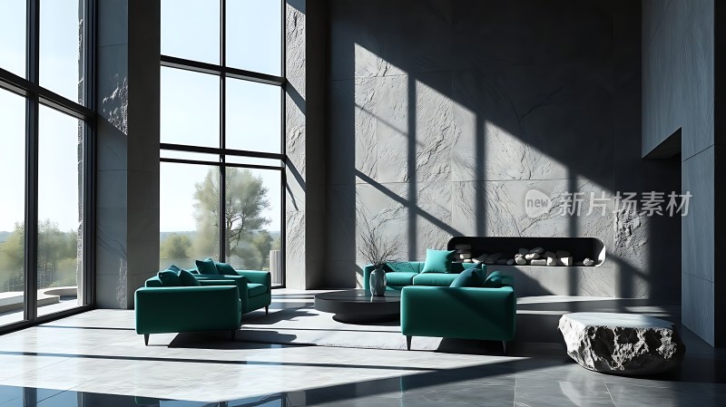 现代客厅设计绿意盎然自然光线充足