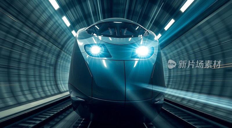 高速列车穿行隧道未来科技感十足