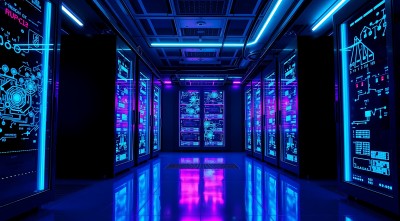 科技感数据中心走廊未来主义风格服务器机柜