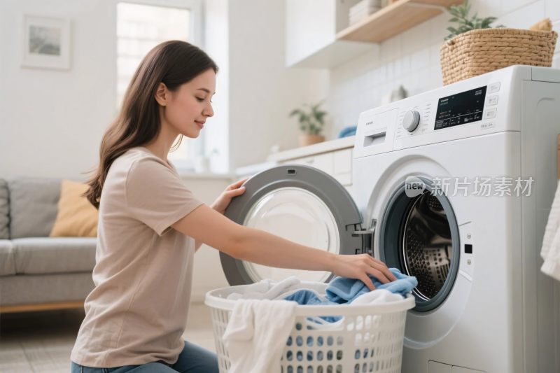 居家洗衣场景女性洗衣操作