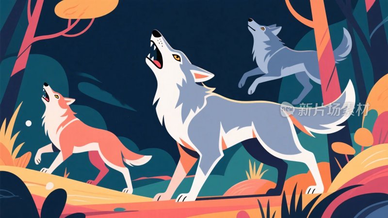 狼群插画画面