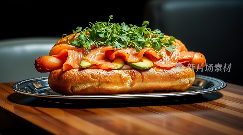 三文鱼热狗配香菜