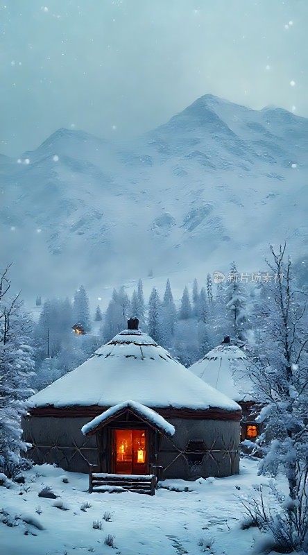 雪夜下的温馨小屋