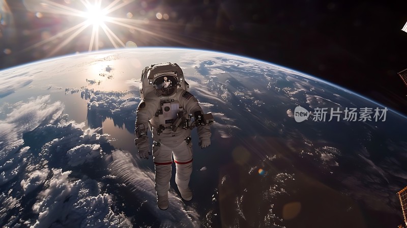 宇航员太空漫步地球背景