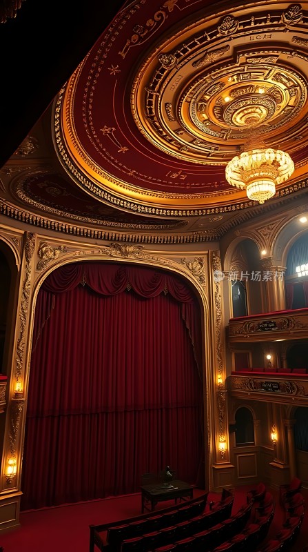 剧院内部华丽装饰与红色幕布的结合