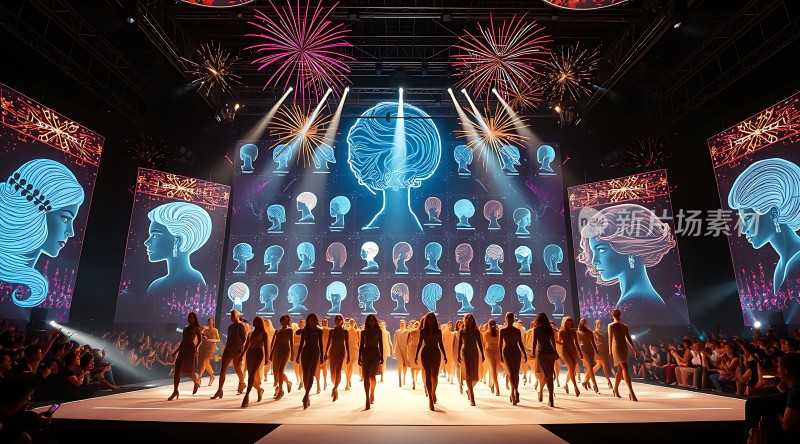 时尚秀场模特走秀与炫目灯光秀