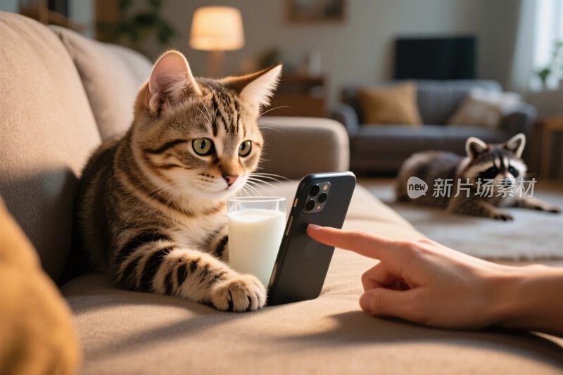 猫咪使用手机互动场景