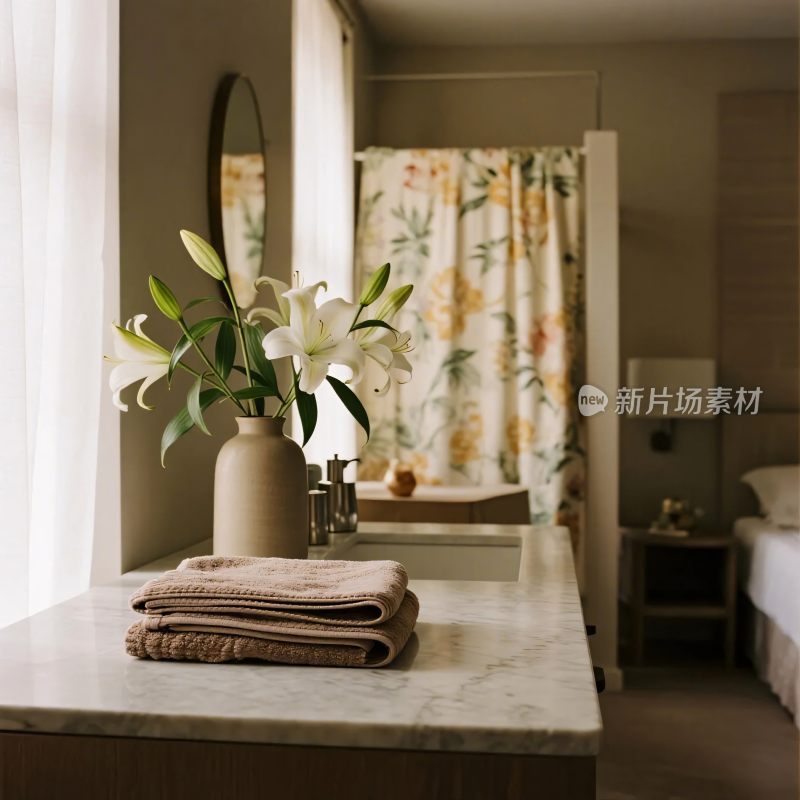 房间浴室洗手台花卉装饰