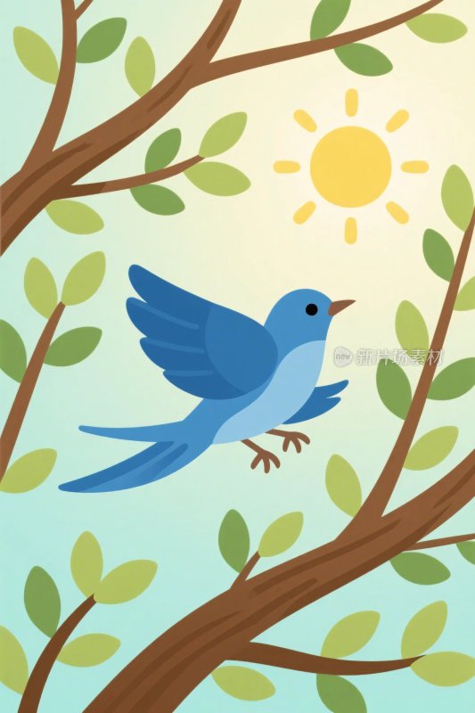 卡通小鸟飞翔插画